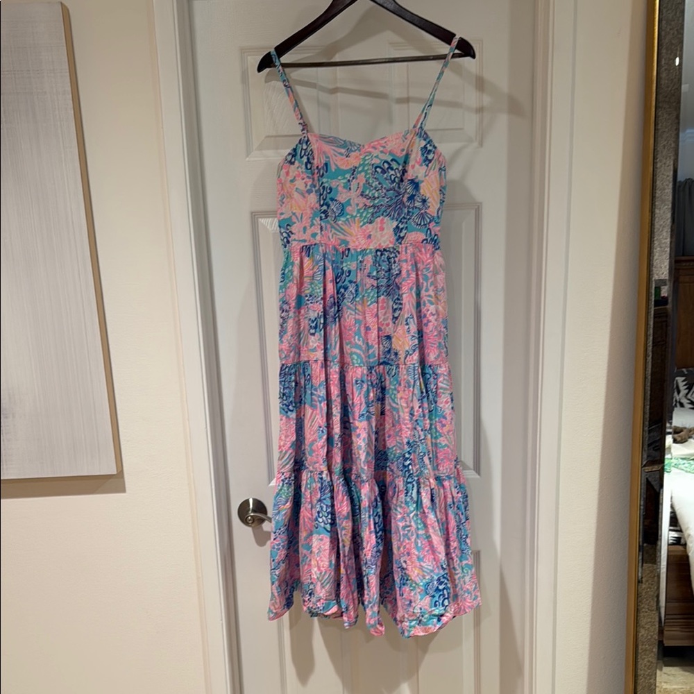 Lilly Pulitzer Pink and Blue Floral Midi Dress